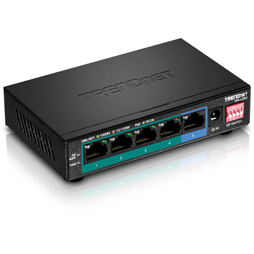 TRENDNET TPE-LG50 - Gigabitin pitkän kantaman kytkin 5-porttinen PoE+