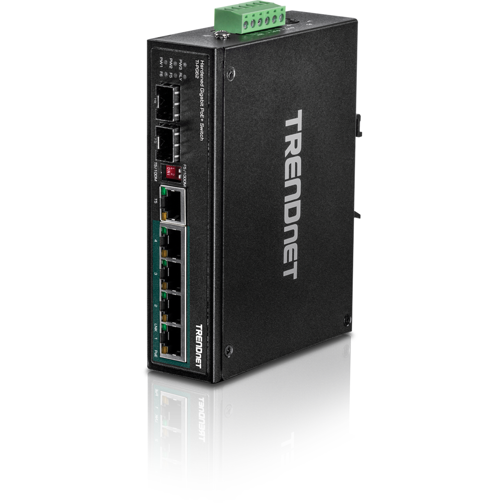 TRENDNET TI-PG62 - 6-porttinen teollinen Gigabit PoE+ DIN-kiskokytkin