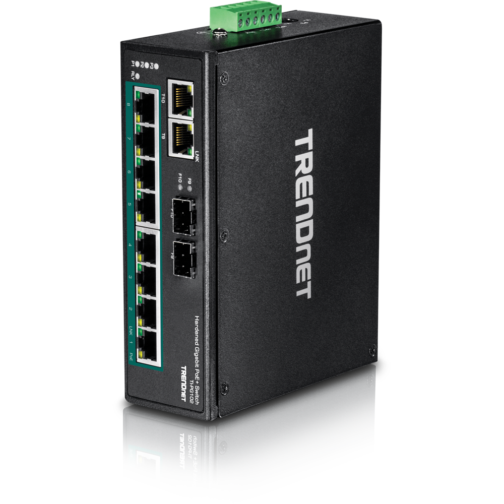 TRENDNET TI-PG102 - Teollinen kytkin 10-porttinen Gigabit PoE+ DIN-kisko