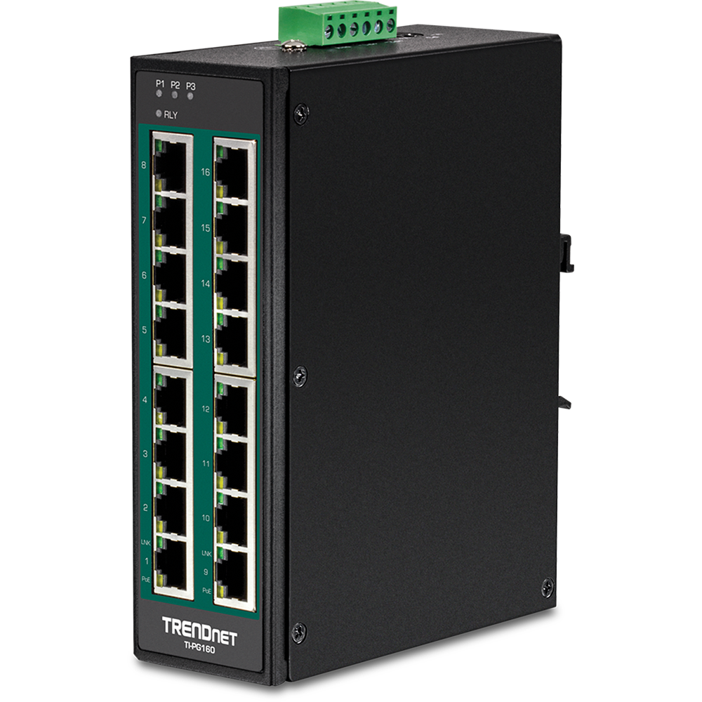 [TI-PG160] TRENDNET TI-PG160 - 16-porttinen teollinen DIN-kiskokytkin Gigabit PoE+