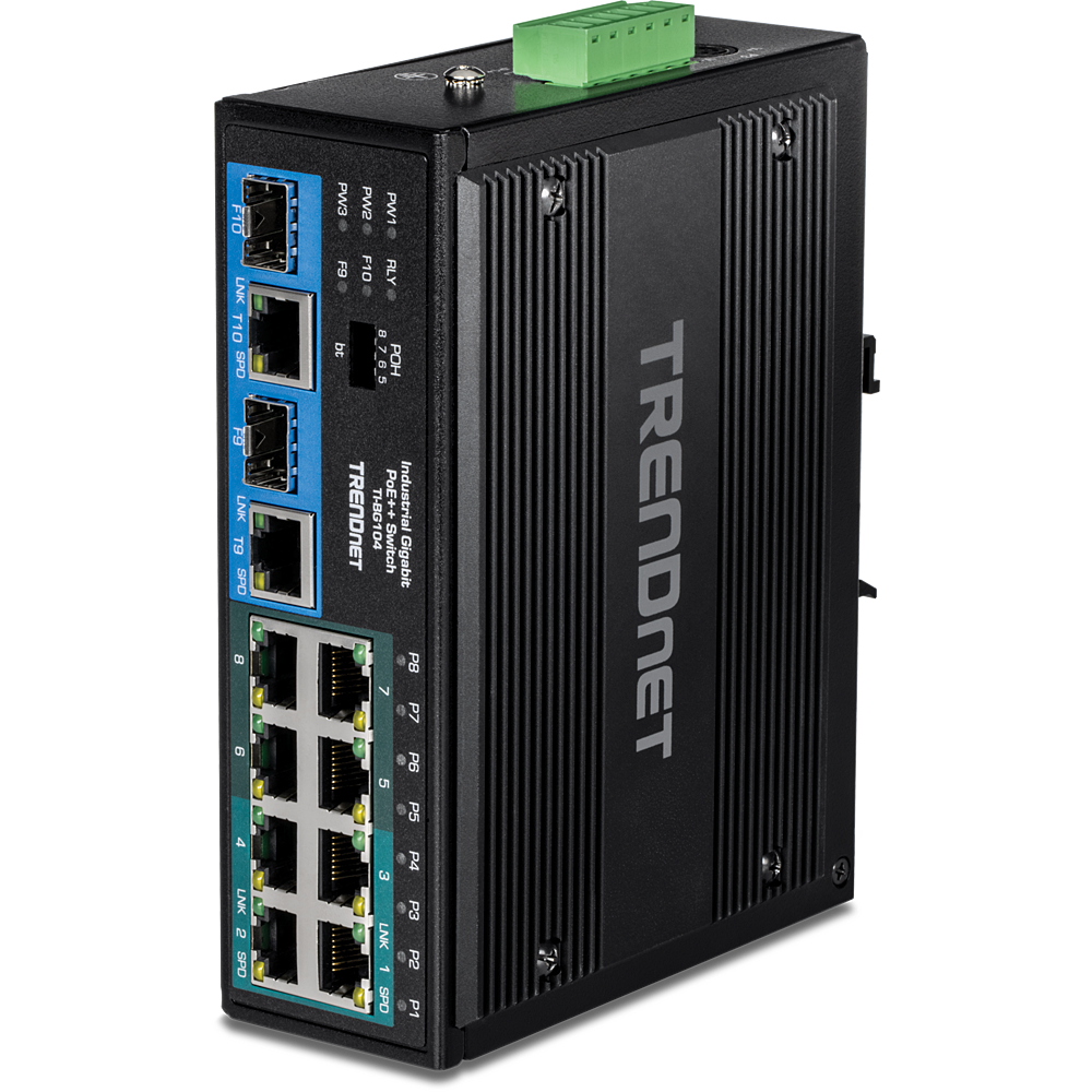 TRENDNET TI-BG104 - Teollinen kytkin 10-porttinen Gigabit PoE++ DIN-kisko
