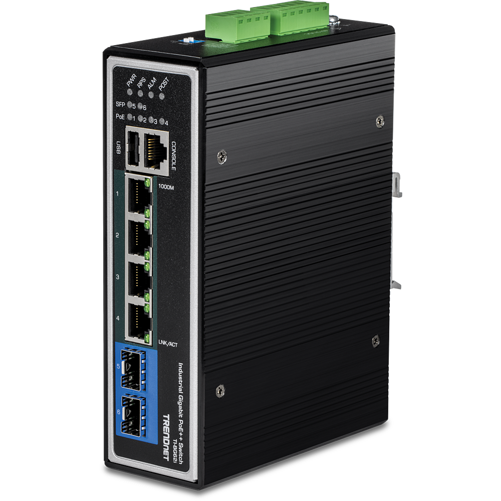 TRENDNET TI-BG62i - Teollinen kytkin 6-porttinen Gigabit L2+ hallittu PoE++ DIN-kisko