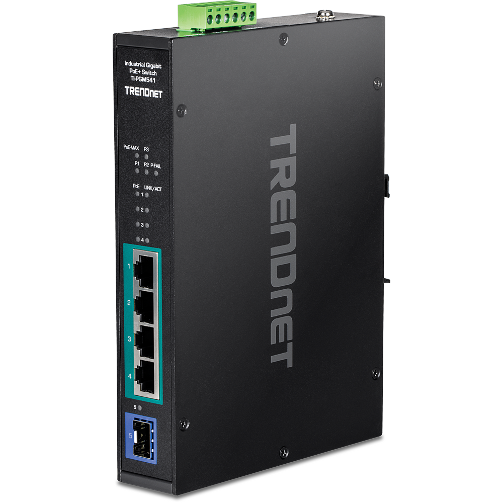 TRENDNET TI-PGM541 - 5-porttinen teollinen Gigabit PoE+ DIN-kiskokytkin