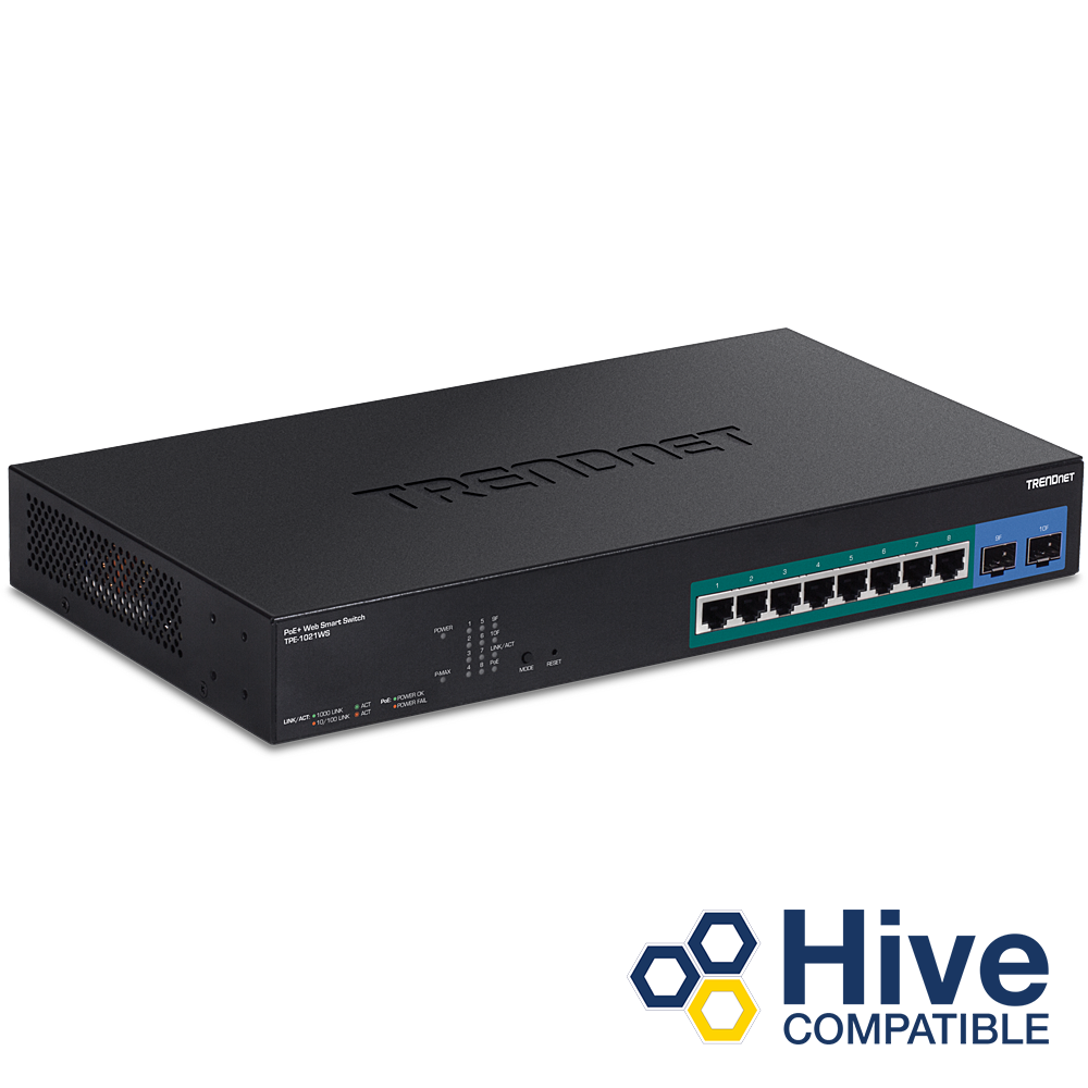 [TPE-1021WS] TRENDNET TPE-1021WS - 10-porttinen Gigabit Web Smart PoE+-kytkin (2 x SFP)