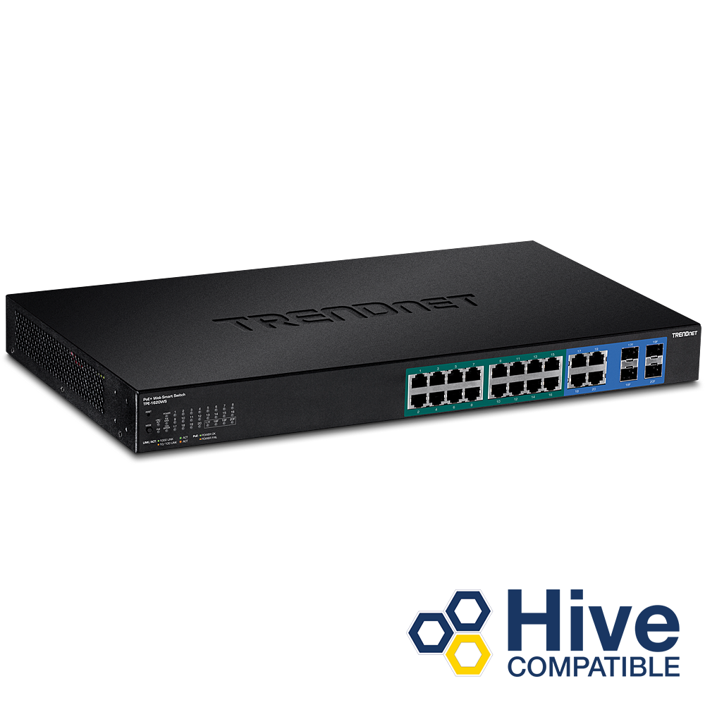 [TPE-1620WS] TRENDNET TPE-1620WS - 20-porttinen Gigabit Web Smart POE+ -kytkin 4 jaetulla SFP-paikalla 185W