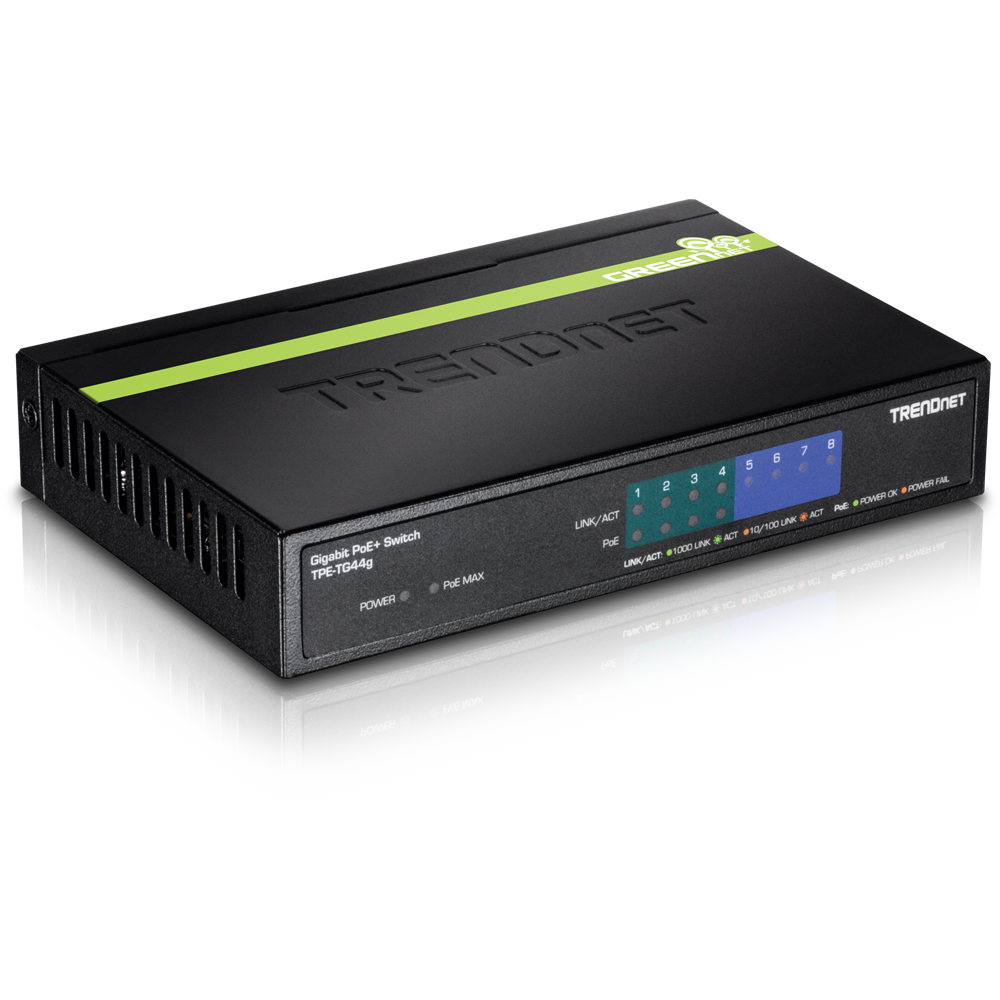TRENDNET TPE-TG44g - 8-porttinen GREENnet Gigabit PoE+ kytkin (4 PoE+) 61W