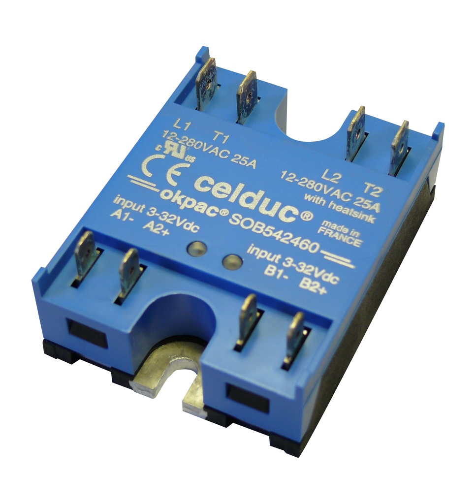 CELDUC SOB562460 SSR 2X25A/400VAC/2 CTRL 3,5-32VDC/FASTONS