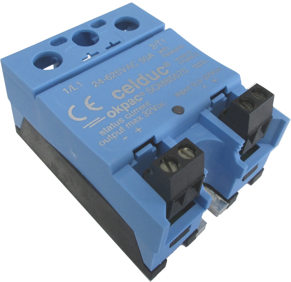 CELDUC SOI885070 SSR 50A/24-625VAC/CTRL 3,5-32VDC/STATUSULOSTULO