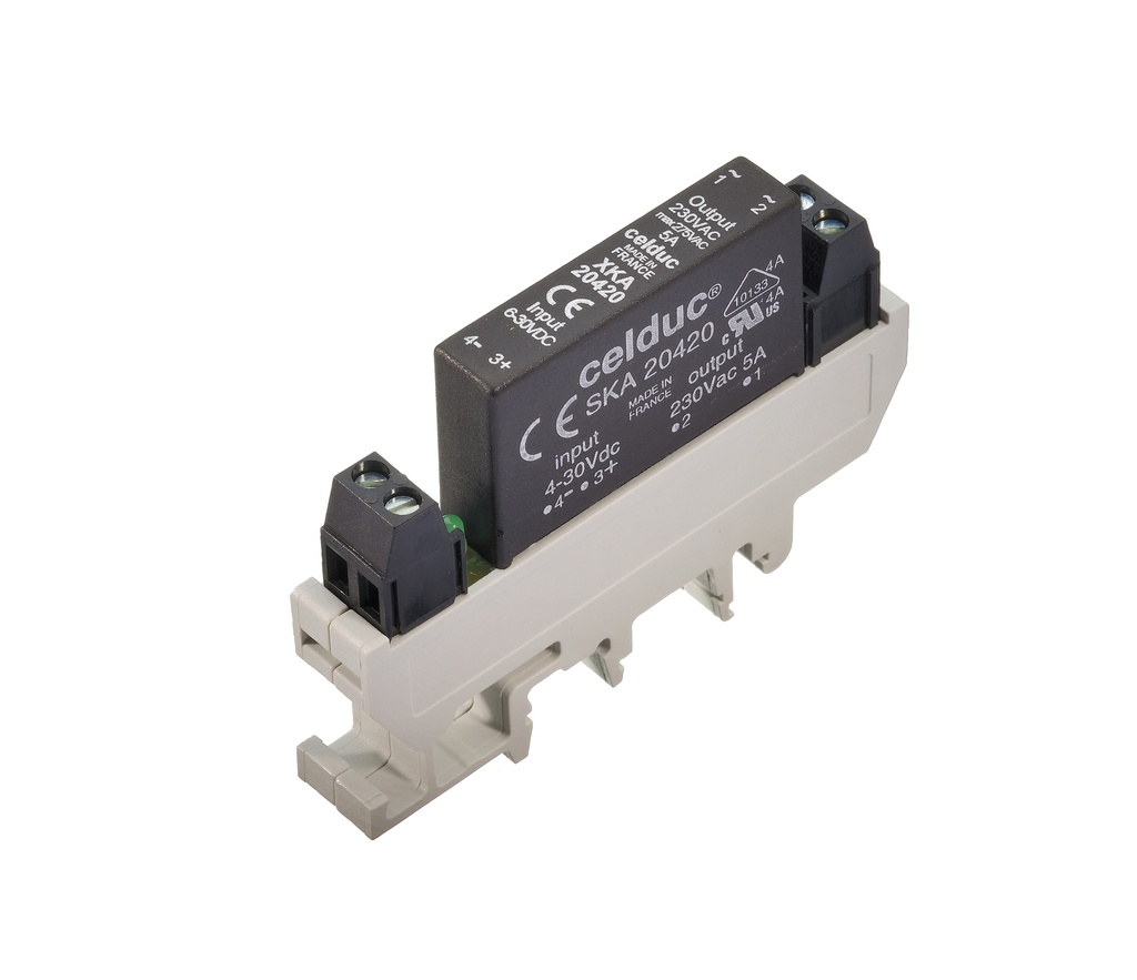 CELDUC XKA20421 SSR 5A/230VAC/CTRL 5-30VDC/RANNEKKEELLINEN