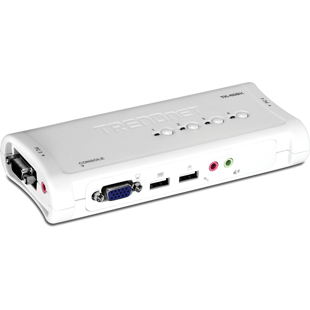 TRENDNET TK-409K - 4-porttinen USB KVM-kytkinpaketti, jossa on ääni
