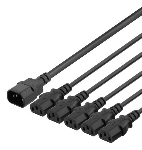 [DEL-113D] DELTACO DEL-113D - VERKKOKAAPELI IEC C14 - 5x IEC C13 - 2m - 10A/250V- Y-haaroitin
