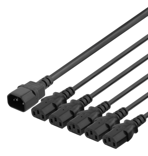 DELTACO DEL-113E - VERKKOKAAPELI IEC C14 - 5x IEC C13 - 3m - 10A/250V- Y-haaroitin