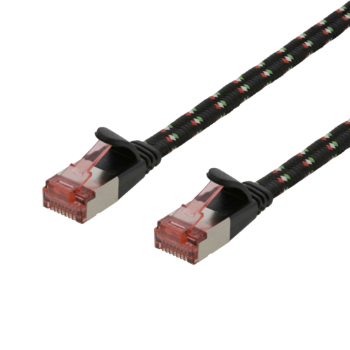DELTACO UFTP-2311 - VERKKOKAAPELI tekstiili CAT6A U/FTP , 28AWG, 1m, musta