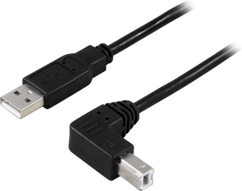 DELTACO USB-210SA - USB 2.0 kaapeli A uros - kulma B uros, 1m, musta
