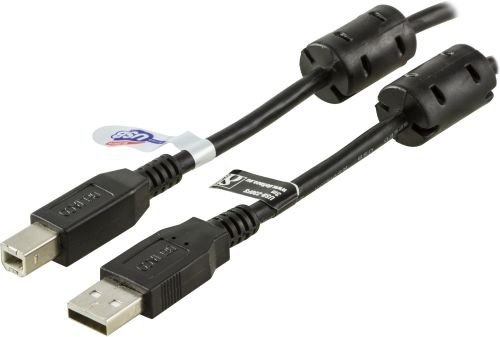 DELTACO USB-230FS - USB 2.0 kaapeli A-B uros-uros, ferriittiytimet, 3m, musta