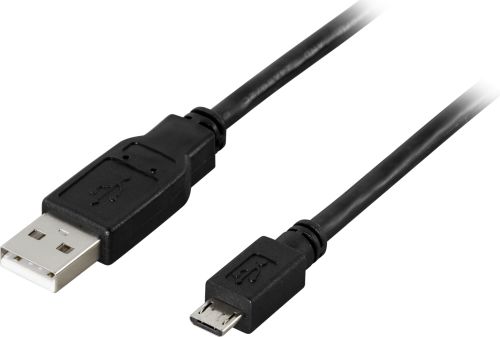 DELTACO USB-299S - USB 2.0 kaapeli, A uros - Micro B uros, 5-pin, 0,25m, musta