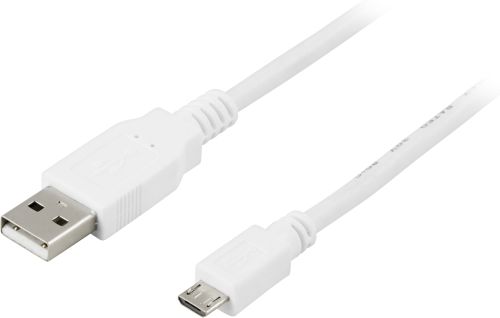 DELTACO USB-299W - USB 2.0 kaapeli,A uros - MicroB uros, 5-pin, 0,25m, valkoinen