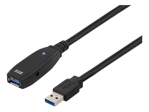 DELTACO USB3-1000 - Aktiivinen USB 3.0-jatkokaapeli, Typ A uros - naaras, 2m, musta