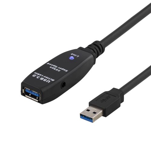 DELTACO USB3-1002 - Aktiivinen USB 3.0-jatkokaapeli, Tyyppi A uros - naaras, 5m, sininen