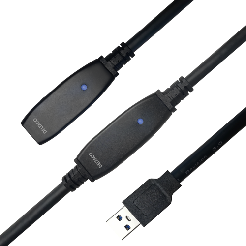 DELTACO USB3-1006 - Aktiivinen USB 3.0-jatkokaapeli, A uros - naaras, 10m, musta