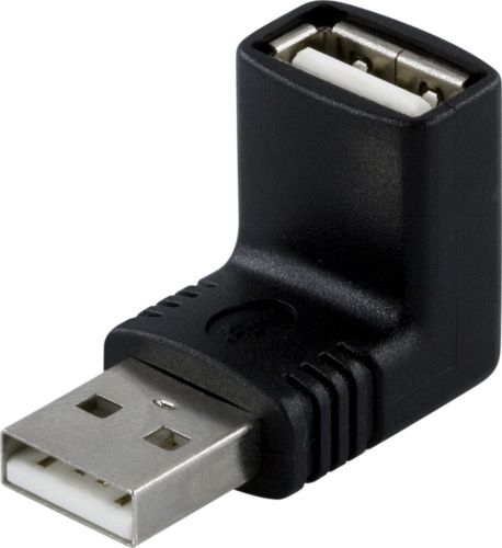 [USB-59] DELTACO USB-59 - Sovitin, USB-A urosos - USB-A naarasaras, kulmaliitin