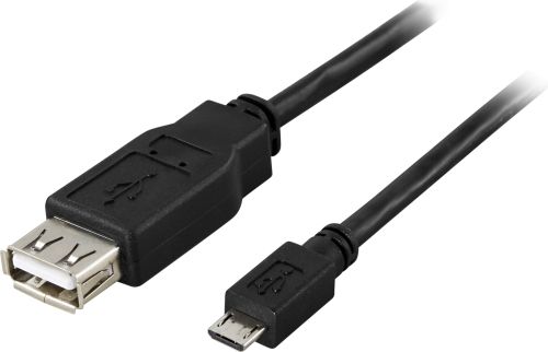 DELTACO USB-73 - USB-sovitin A-tyyppi naarasaras - Micro B tyyppi urosos, 0,2m, musta