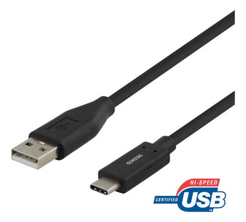 DELTACO USBC-1004M - USB-C - USB-A-kaapeli, 1m, 3A, USB 2.0, musta