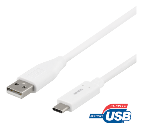 DELTACO USBC-1008M - USB-C - USB-A-kaapeli, 0,5m, 3A, USB 2.0, valkoinen