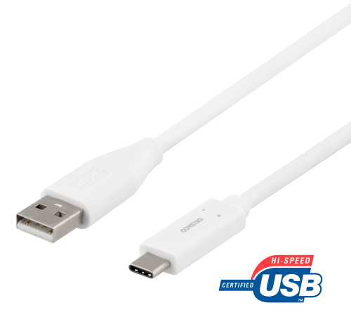DELTACO USBC-1011M - USB-C - USB-A-kaapeli, 2m, 3A, USB 2.0, valkoinen