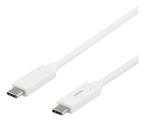 DELTACO USBC-1059M - USB-C-kaapeli, 1m, 1,5A, USB 3.1 Gen 1, E-Marker, valkoinen