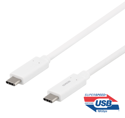 DELTACO USBC-1126M - USB-C-kaapeli, 0,5m, 60W USB PD, 10Gbps, valkoinen