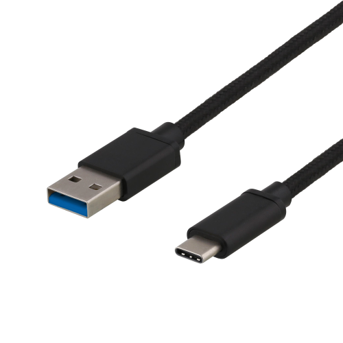 DELTACO USBC-1151 - USB 3.1 Gen 1 -kaapeli, kangaspääll., USB-A urosos - USB-C urosos, 0,5m, 3A, 60W, musta