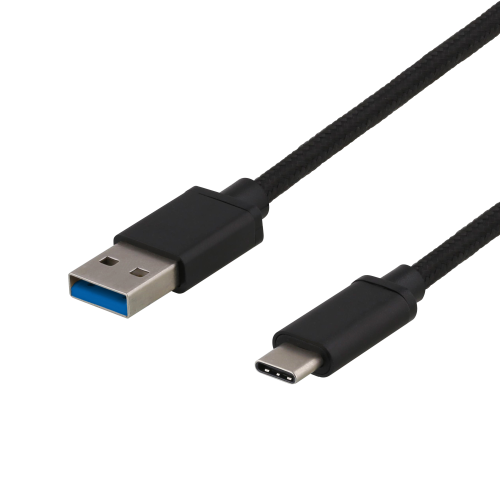 DELTACO USBC-1152 - USB 3.1 Gen1 USB-A - USB-C, kangaspääll., 1m, 3A 60W, musta
