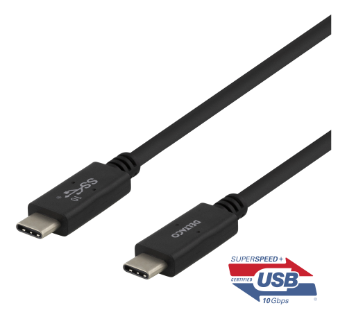 DELTACO USBC-1402M - USB-C-kaapeli, 1m, 10Gbps, 100W, 5A, USB 3.1 Gen 2, musta