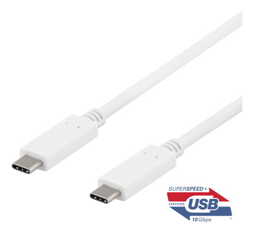 DELTACO USBC-1406 - USB-C-kaapeli, 0,5m, 10Gbps, 100W, 5A, USB 3.1 Gen 2, valk