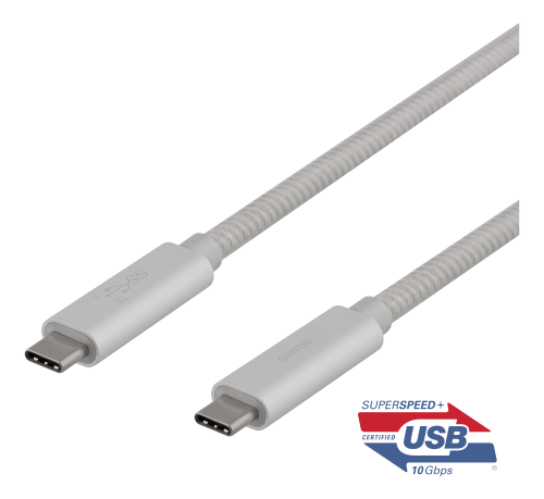 DELTACO USBC-1417M - USB-C SuperSpeed -kaapeli, 1m, USB 3.1 Gen 1, 100W, hopea