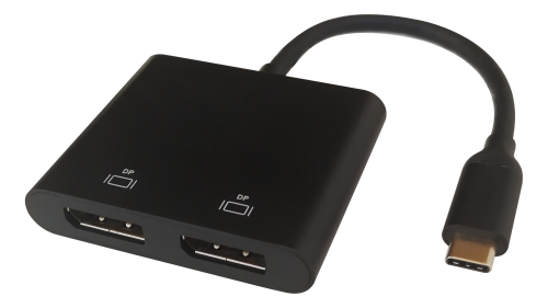 DELTACO USBC-2DP - MST-hubi, USB-C, 2 x 4K/60 Hz, DP x 2, 0,1 m, musta