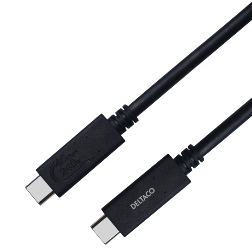DELTACO USBC-4008M - USB4 Gen 3 -kaapeli, USB-C - USB-C, 5A EPR, 0,8m, musta