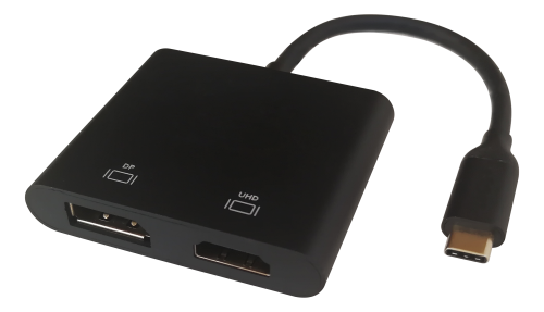 DELTACO USBC-HDDP - MST-hubi, USB-C, 2 x 4K 60 Hz, HDMI + DP, 0,1 m, musta
