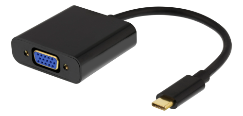 DELTACO USBC-VGA6 - USB-C - VGA-sovitin, USB-C uros - VGA naaras + 3,5mm, musta