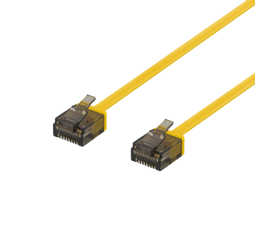 DELTACO UUTP-2013 - U/UTP Cat6a verkkokaapeli,litteä, 1mm paksu, 0,5m, keltainen
