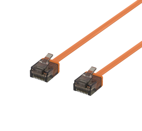 DELTACO UUTP-2024 - U/UTP Cat6a verkkokaapeli,litteä, 1mm paksu, 1m, oranssi
