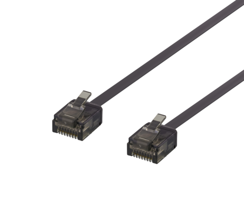 DELTACO UUTP-2037 - U/UTP Cat6a verkkokaapeli,litteä, 1mm paksu, 1,5m, musta