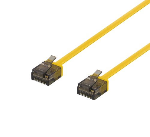 DELTACO UUTP-2043 - U/UTP Cat6a verkkokaapeli,litteä, 1mm paksu, 2m, keltainen