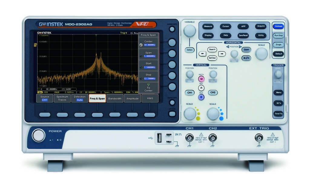 GW INSTEK MDO-2302AG - Oskilloskooppi 300MHz 2-kanavainen 2GSa/s 20M/100/200MHz + Spektrianalysaattori + 2 Kanavainen 25MHz Generaattori