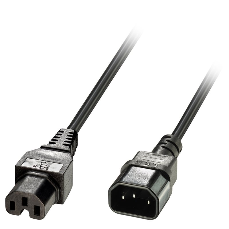 [30314] 2m IEC Jatkokaapeli IEC C14 IEC C15:een (kuumakäsitelty) IEC C14 - IEC C15 (kuumakäsitelty)