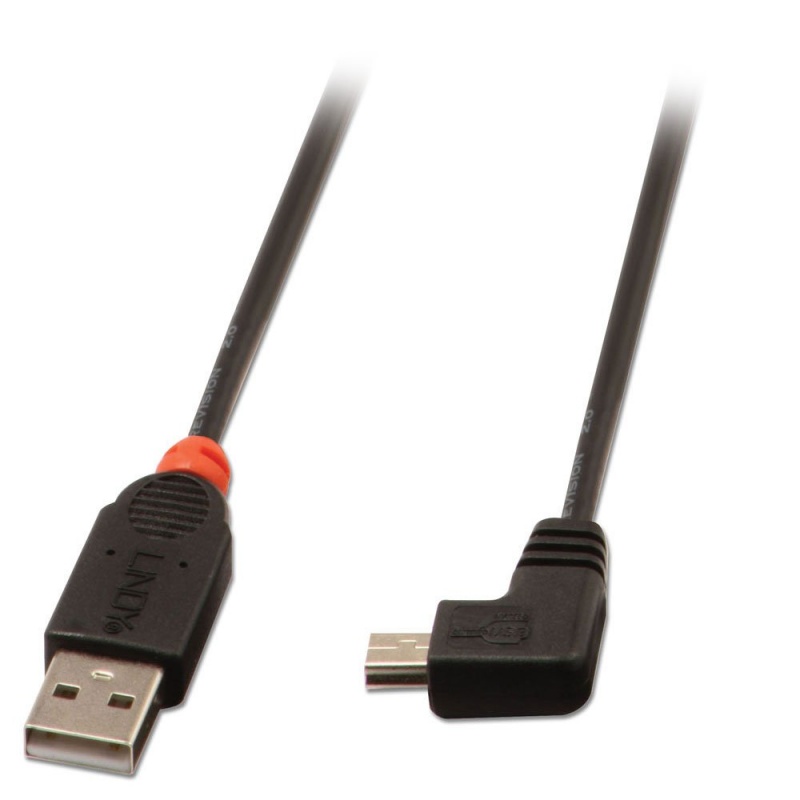 0,5m USB 2.0 kaapeli 90 astetta musta AM - 90 astetta Mini B uros