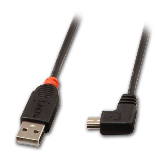 [31972] 2m USB 2.0 -kaapeli 90 astetta musta AM - 90 astetta Mini B uros - 90 astetta Mini B -uros