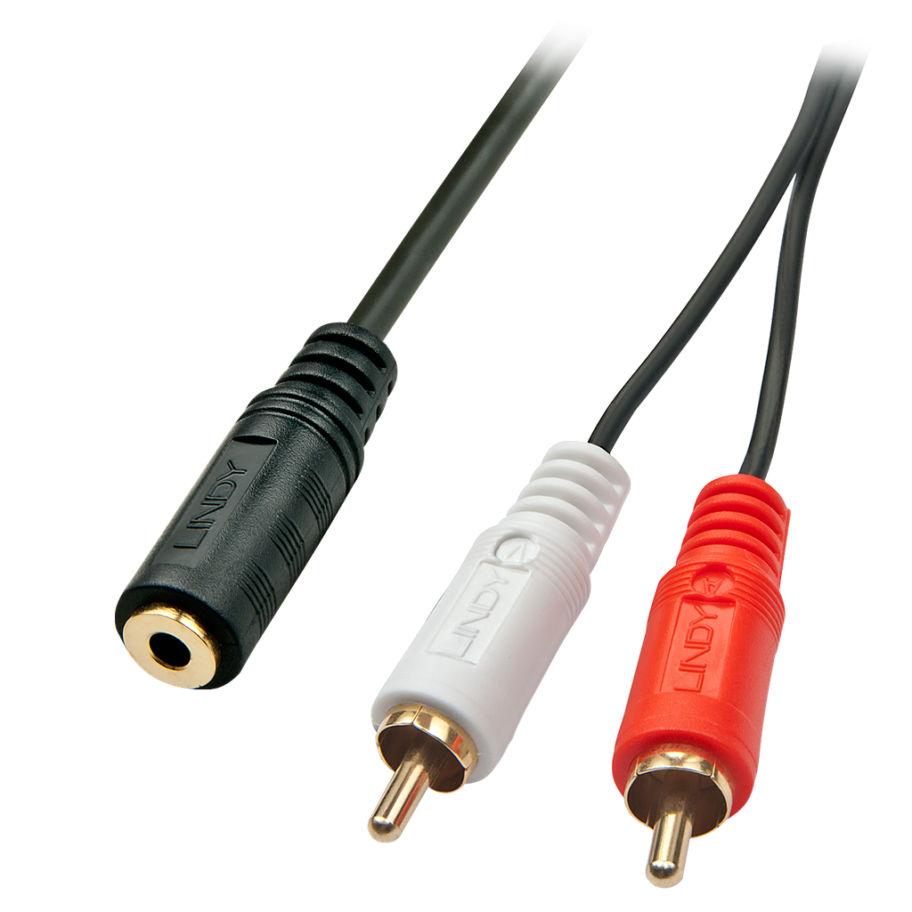 0,25m AV-sovitinkaapeli - 3,5 mm naaras 2 x RCA urokseen
