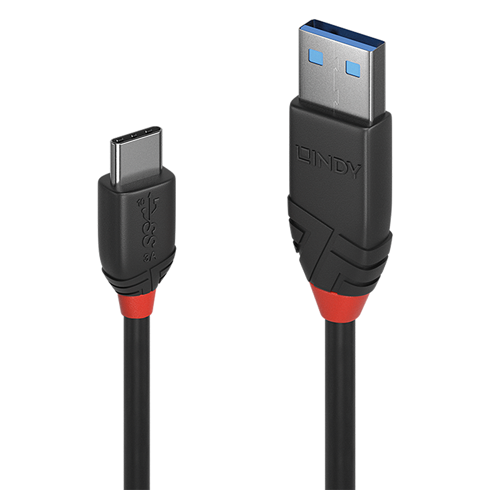 0,5m USB 3.1 A-C-tyypin kaapeli 3A, musta linja
